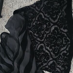 Elegant Black Sheer & Vevet Silk Blend Victorian Scarf